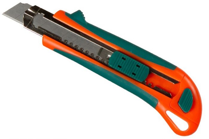 Нож Резак с выдвижным лезвием МОДЕРН, 18 мм, HCS, 3 лезвия, автофиксатор Ремоколор