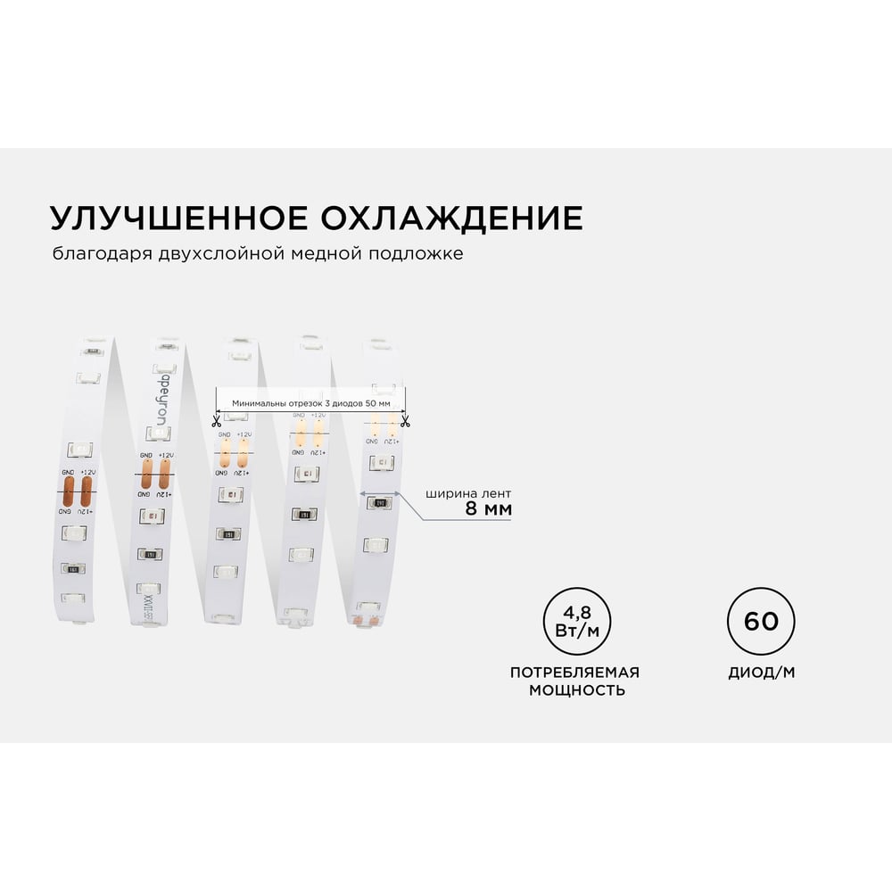 Светодиодная лента, 12В, 4,8Вт/м, smd3528, 6д/м, IP20, 280Лм/м, ширина подложки 8мм, 5м, синий