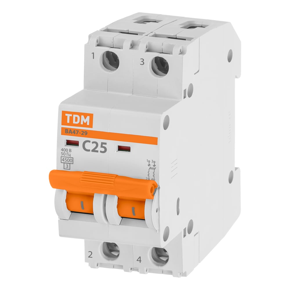 Авт. выкл. TDM ELECTRIC ВА47-29 2Р 25А 4,5кА х-ка С SQ0206-0095