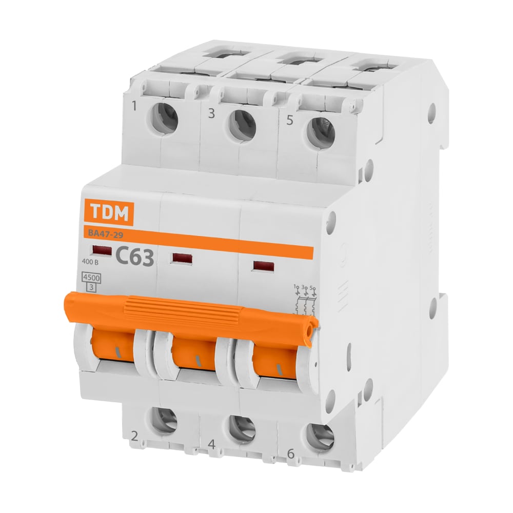 Автоматический выключатель TDM ELECTRIC ВА47-29 3Р 63А 4.5кА С SQ0206-0115