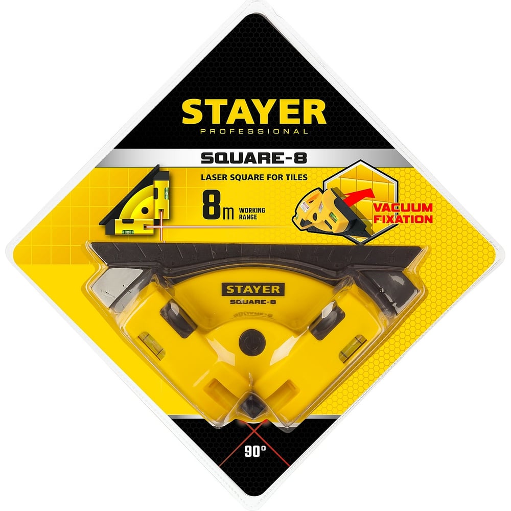 Угольник STAYER "SQUARE-8" лазерный для кафеля 8м, точность +/-0,4мм/м