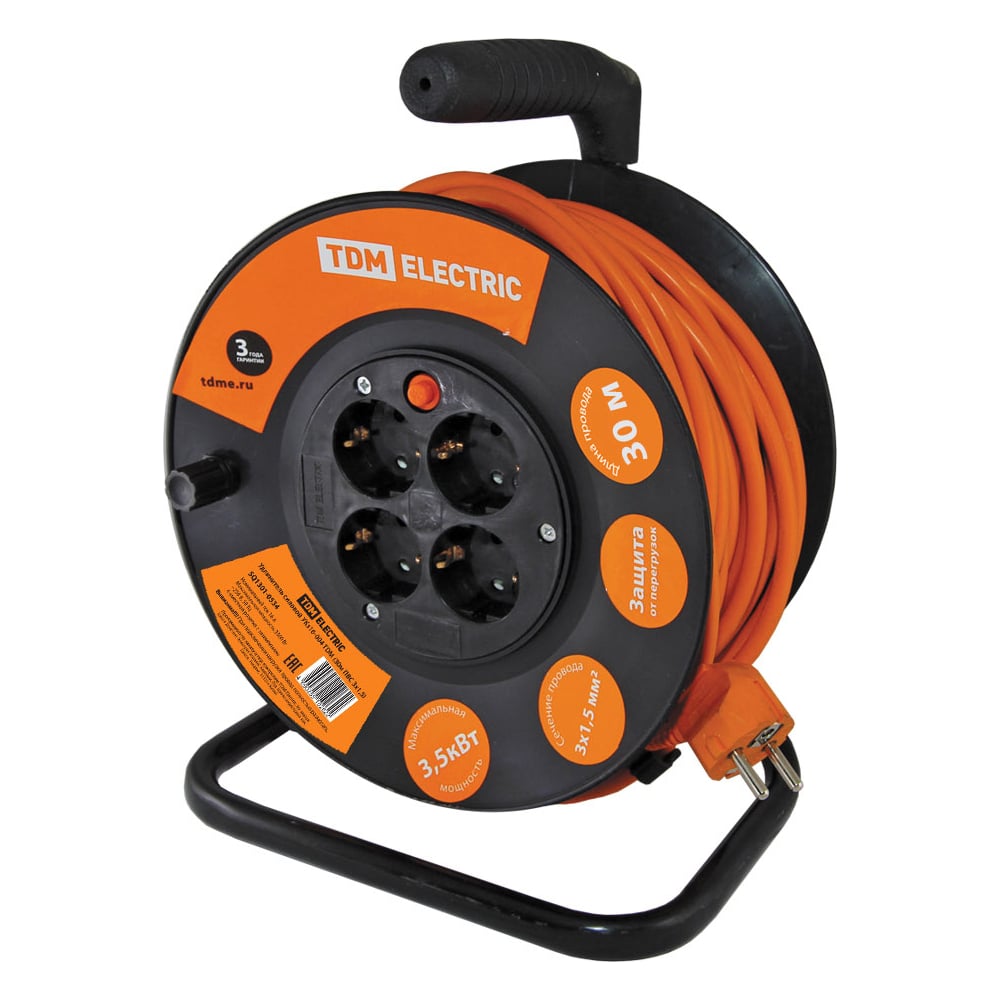 Силовой удлинитель TDM ELECTRIC УКз16-004 4 места/30м, ПВС 3х1,5 SQ1301-0534