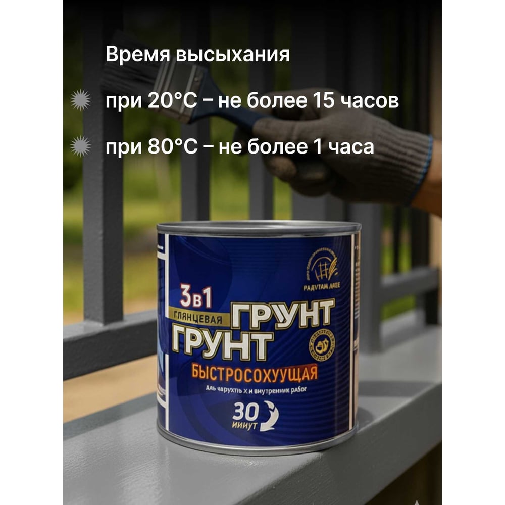 Грунт-эмаль 3 в 1 РАДУГАМАЛЕР серая, быстросохнущая, 1.9 кг 4630018089009