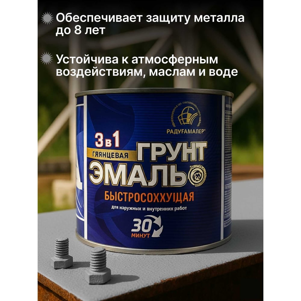 Грунт-эмаль 3 в 1 РАДУГАМАЛЕР серая, быстросохнущая, 1.9 кг 4630018089009