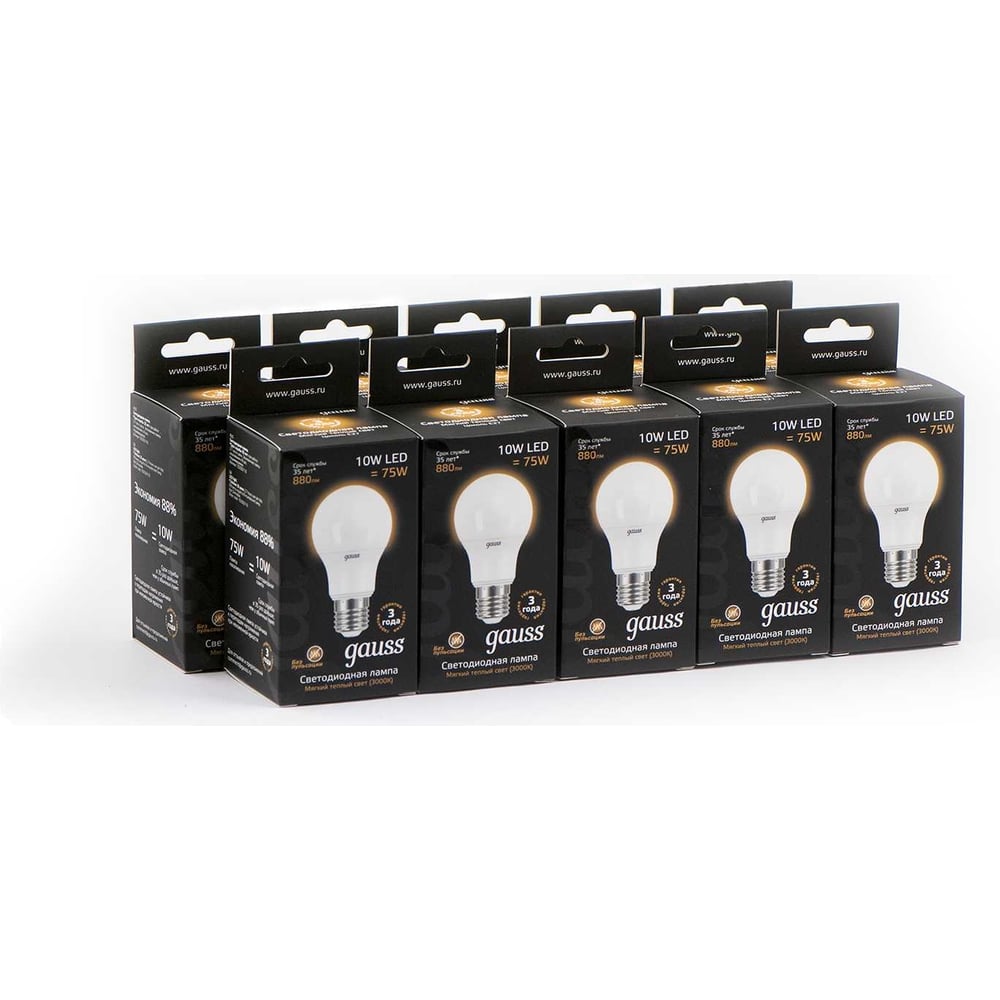 Лампа светодиодная LED 10W E27 A60 3000k, теплый белый, GAUSS