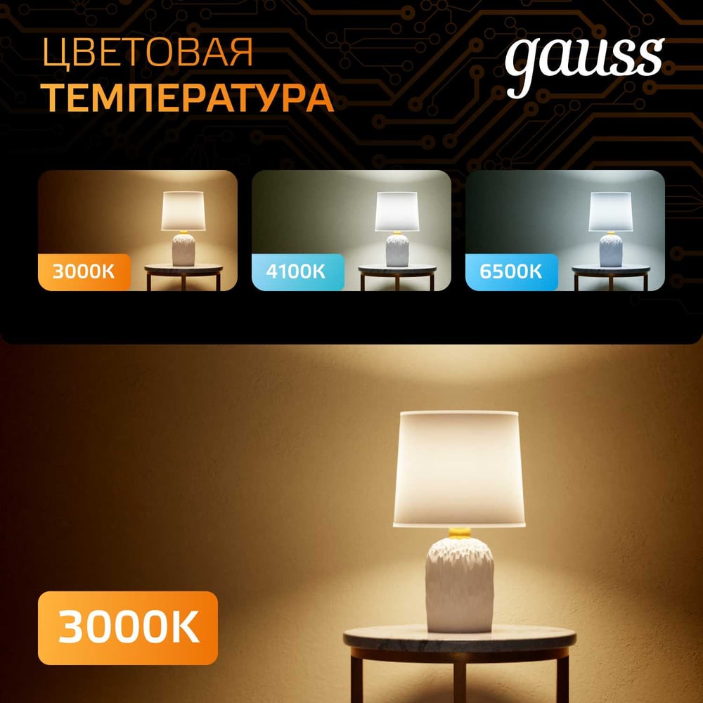 Лампа светодиодная LED шар 9,5W E27 3000K, теплый белый, GAUSS