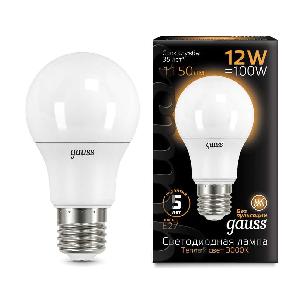 Лампа LED A60 globe 12W E27 3000K Gauss 102502112