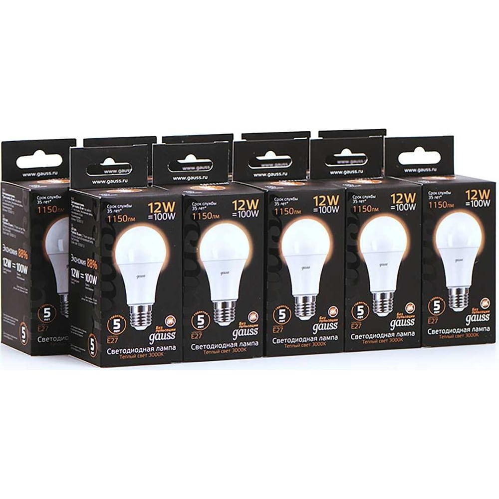 Лампа светодиодная LED 12W E27 A60 3000k, теплый белый, GAUSS