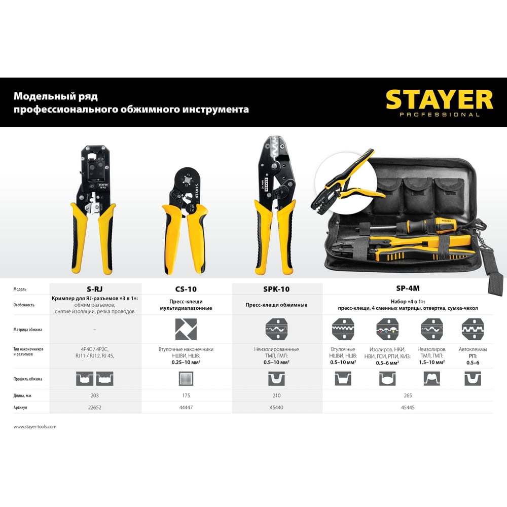 Кримпер универсальный Professional, RJ45, RJ11/RJ12, STAYER