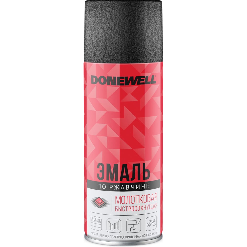 Молотковая эмаль по ржавчине DONEWELL серебристо-черная 520мл DW-3013