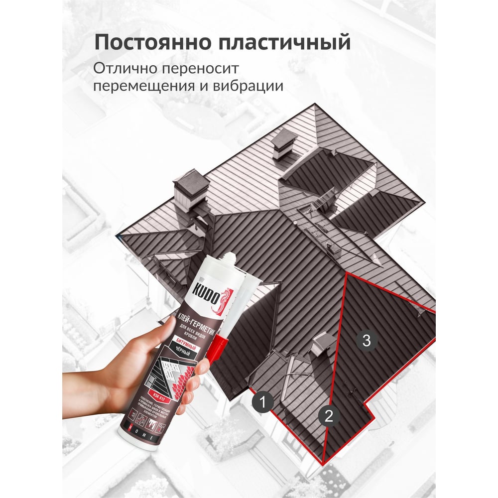 Герметик KUDO KSK612 битумный для кровли 280мл, черный (12шт/уп)