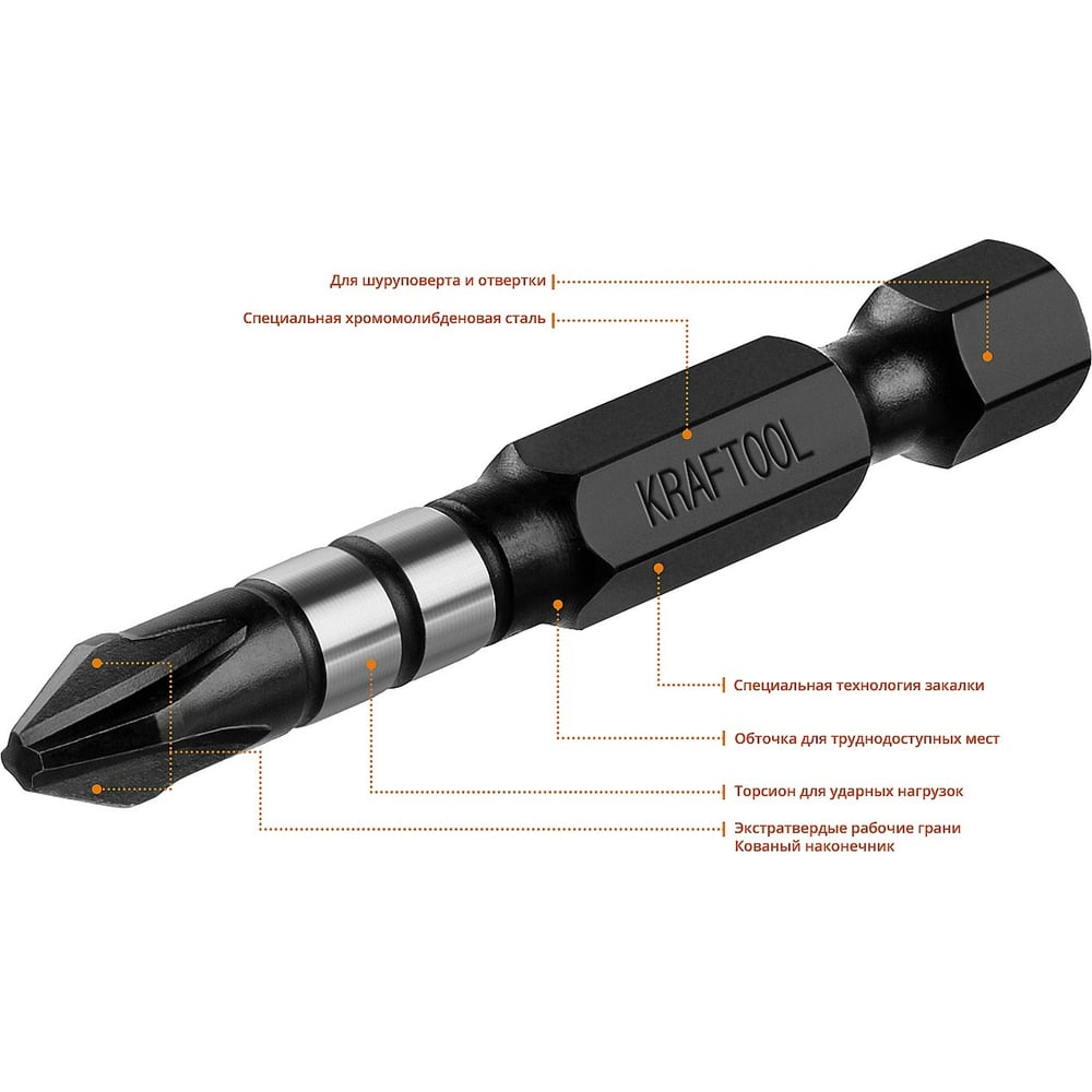 Биты Kraftool Impact Pro, Philips, E 1/4, PH2, 50мм
