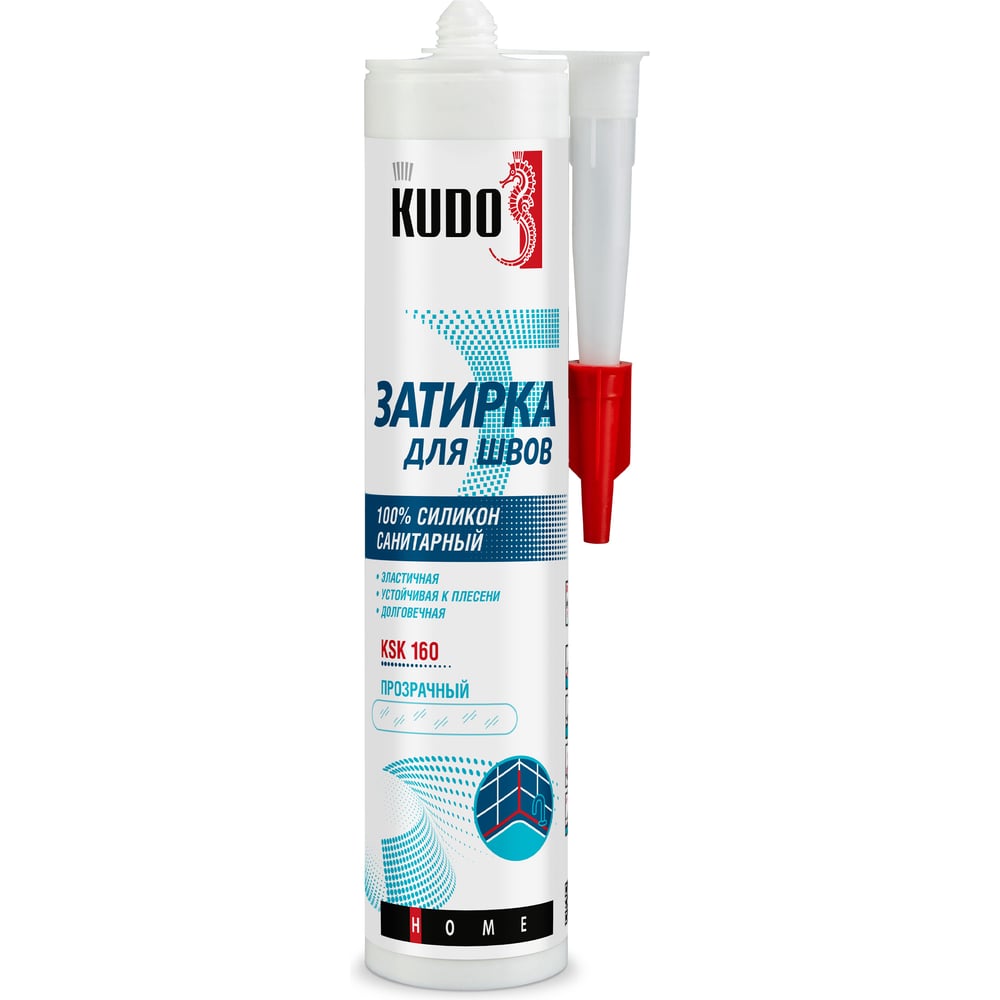 Герметик-затирка для швов KUDO HOME силиконовый санитарный, прозрачный KSK-160
