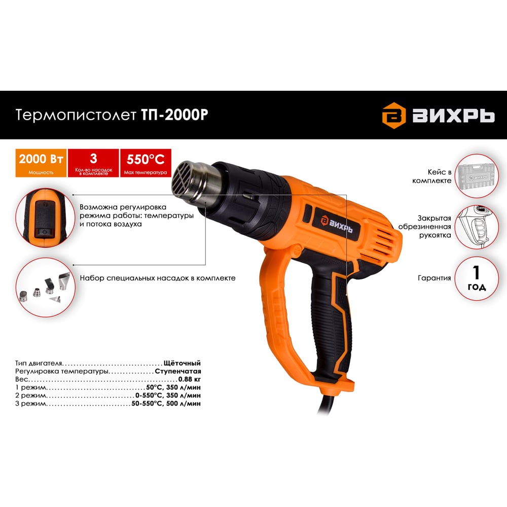 Фен строительный Вихрь ТП-2000Р (10шт/ящ)