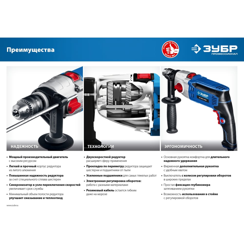 Ударная дрель Зубр ПРОФЕССИОНАЛ ДУ-П850-2 ЭРМК