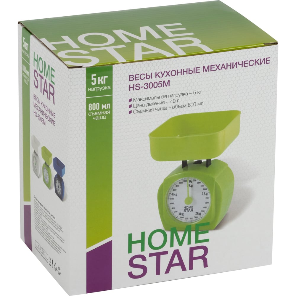 Весы кухонные механические HOMESTAR HS-3005М 5кг, цвет белый