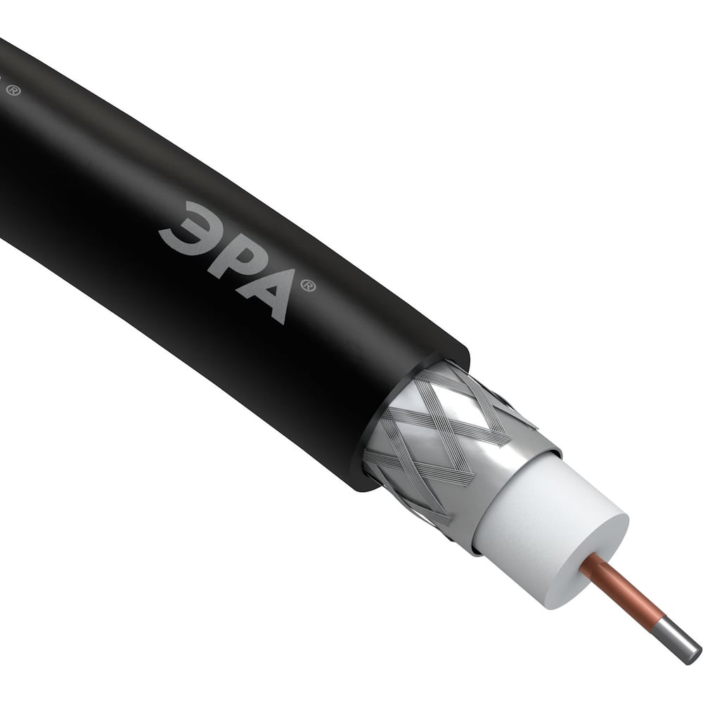 Коаксиальный кабель ЭРА RG6U, 75 Ом, CCS/, PE, цвет черный 100м Б0044601