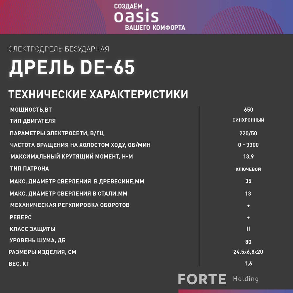 Электрическая дрель OASIS DЕ-65