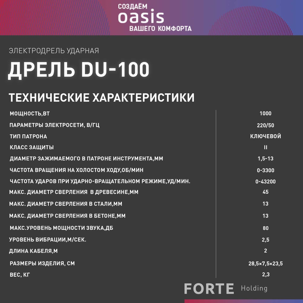 Электрическая ударная дрель OASIS DU-100