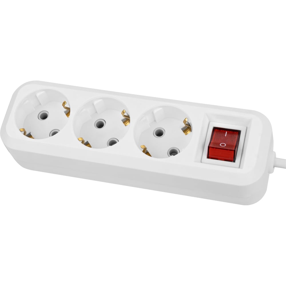 Удлинитель сетевой TDM ELECTRIC с выключателем, 3 розетки, 3 метра, с заземлением, 16 А, 3680 Вт, белый, SQ1303-1421
