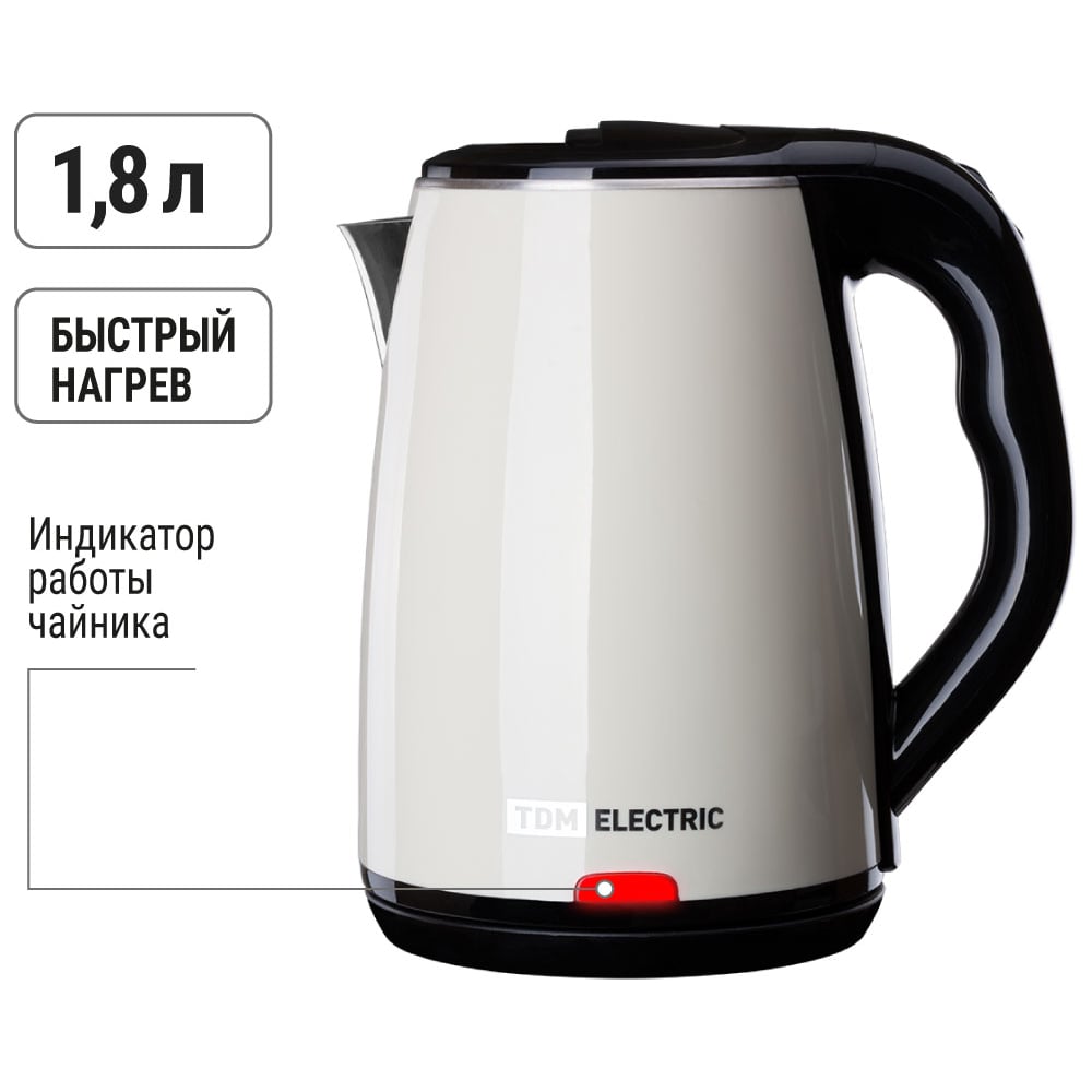 Электрический чайник "Ника", нержавеющая сталь / пластик, 1,8 л, 1800 Вт, бежевый, TDM