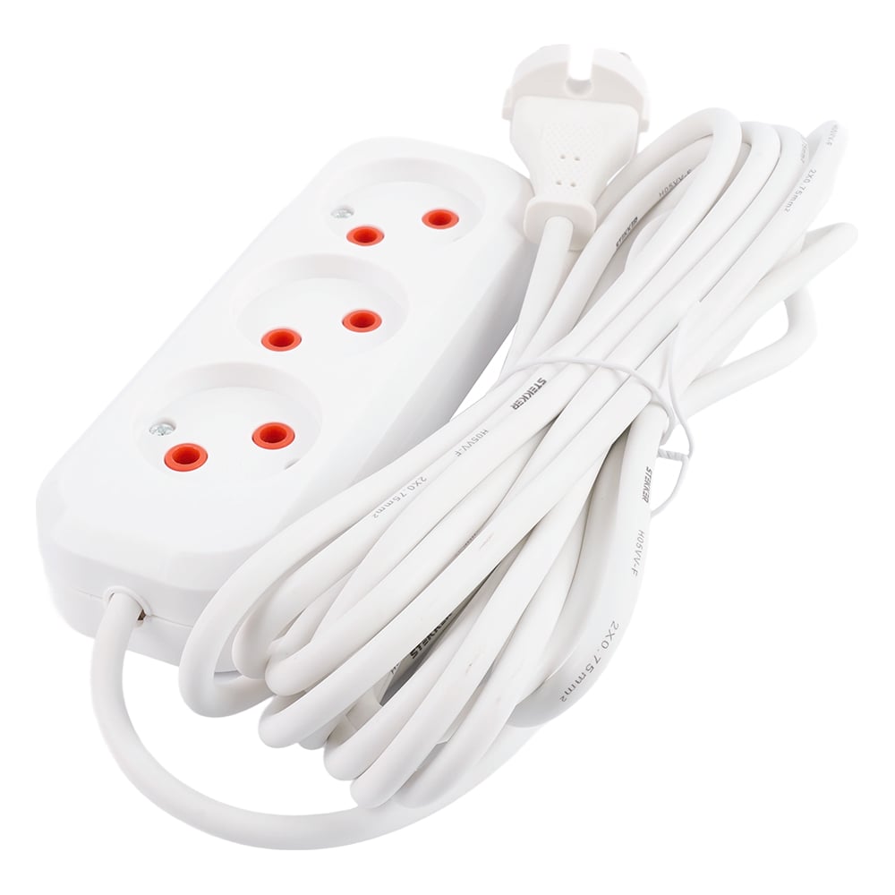 Удлинитель STEKKER 3 гнезда б/з 2x0,75, 1,8м, серия Home HM01-30-02, Ух-10 39209