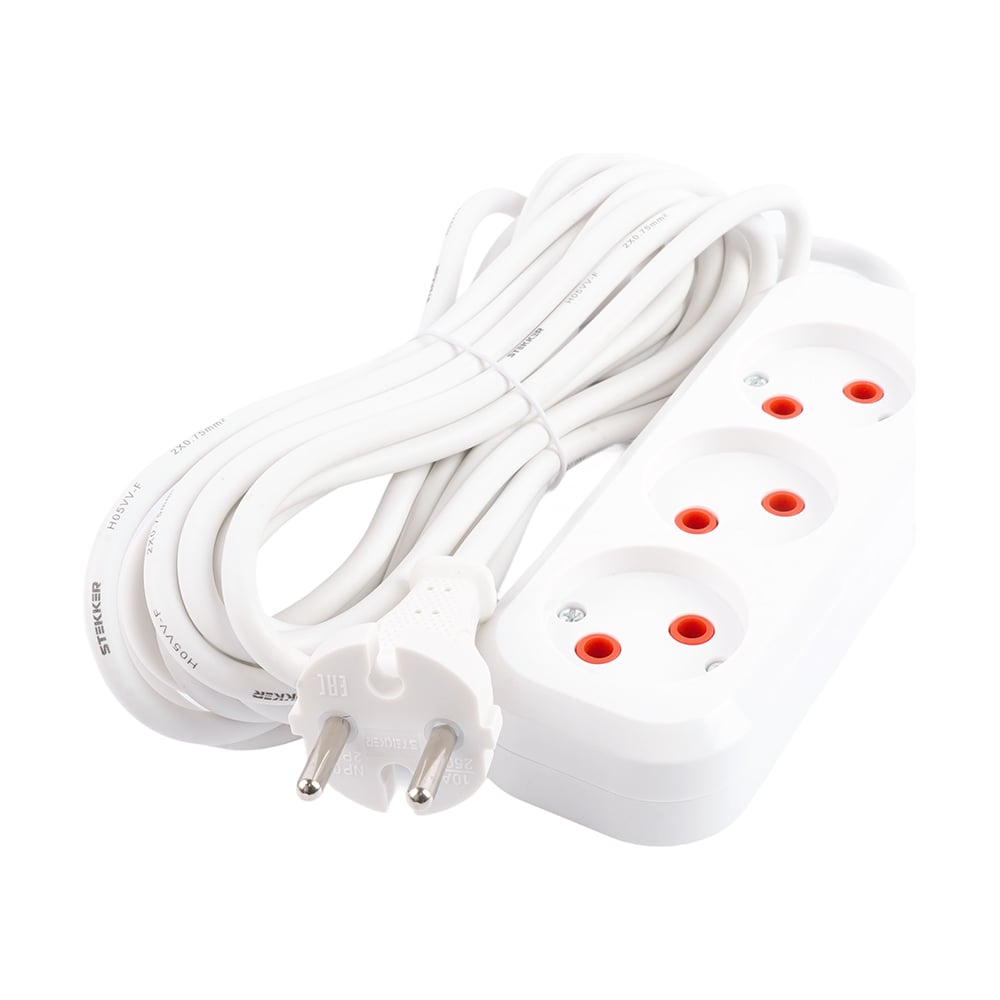 Удлинитель STEKKER 3 гнезда б/з 2x0,75, 1,8м, серия Home HM01-30-02, Ух-10 39209