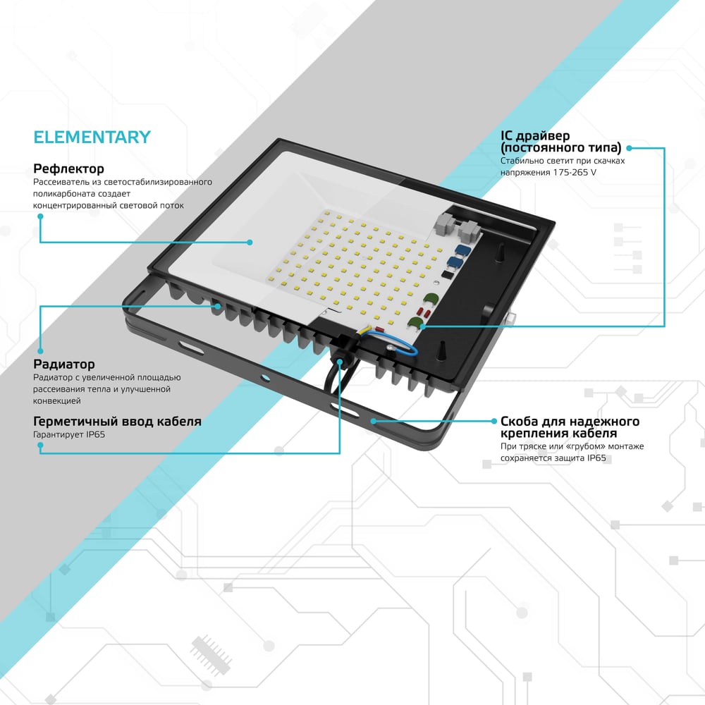 Прожектор светодиод LED Elementary PROMO 70Вт (700W) 175-265В 4800lm IP65 6500K свет хол-бел GAUSS