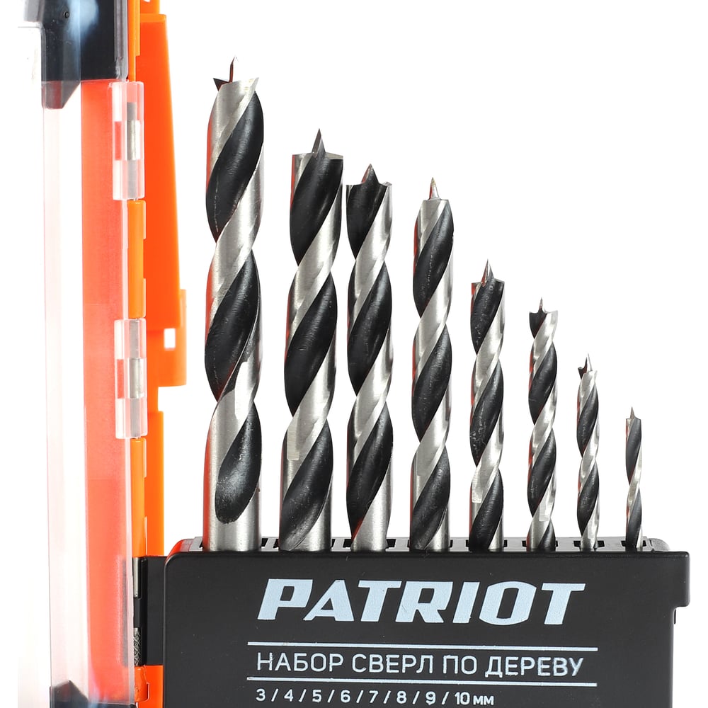 Набор сверл по дереву PATRIOT, спиральные, 8шт (3-10мм)