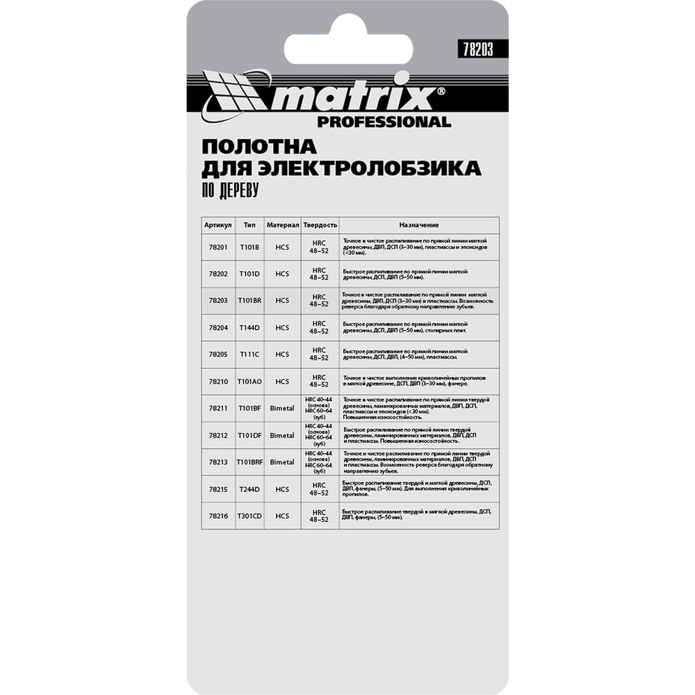 Полотна для электролобзика по дереву T101BR (75 мм; 2.5 мм; 3 шт.) MATRIX 78203