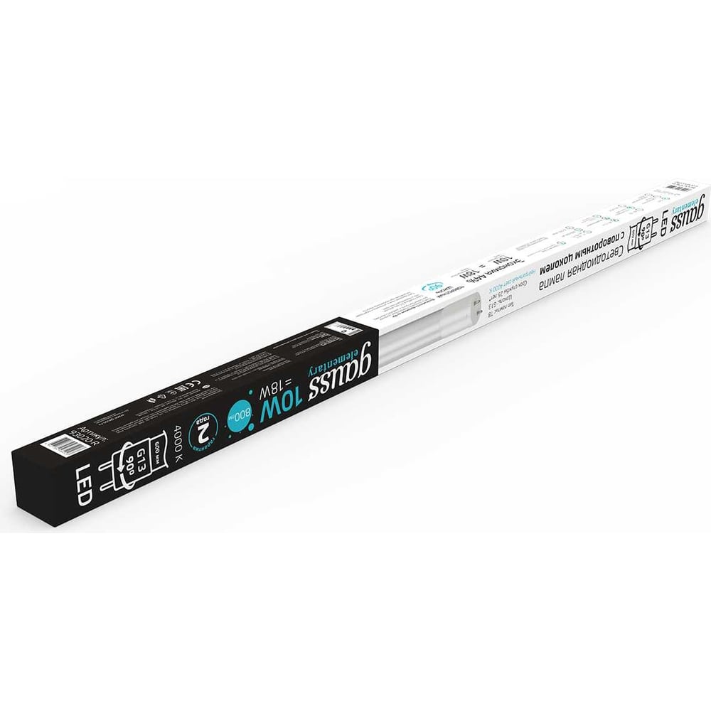 Лампа светодиодная LED Elementary T8 стекло G13 10W 4000K, нейтральный белый, поворотная GAUSS