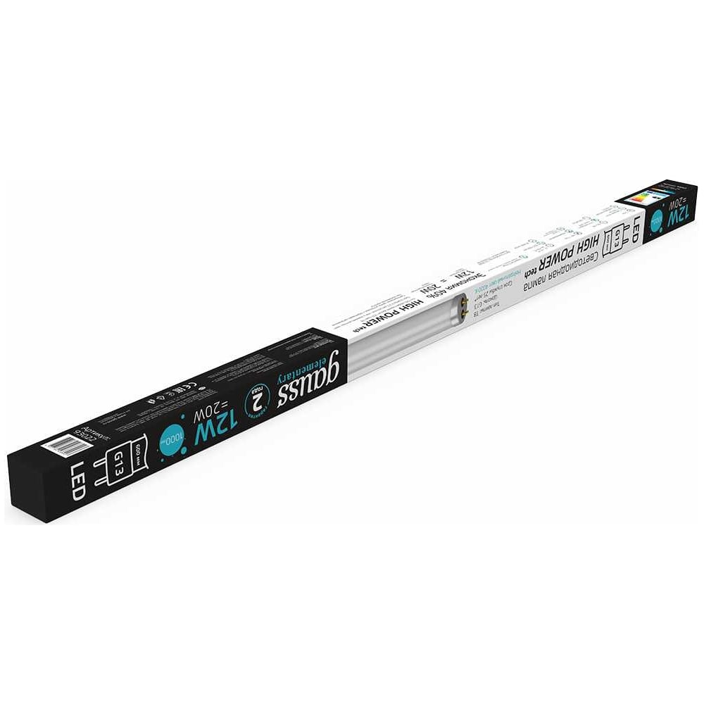 Лампа светодиодная LED Elementary T8 стекло G13 1000lm 12W 4000K, нейтральный белый, GAUSS