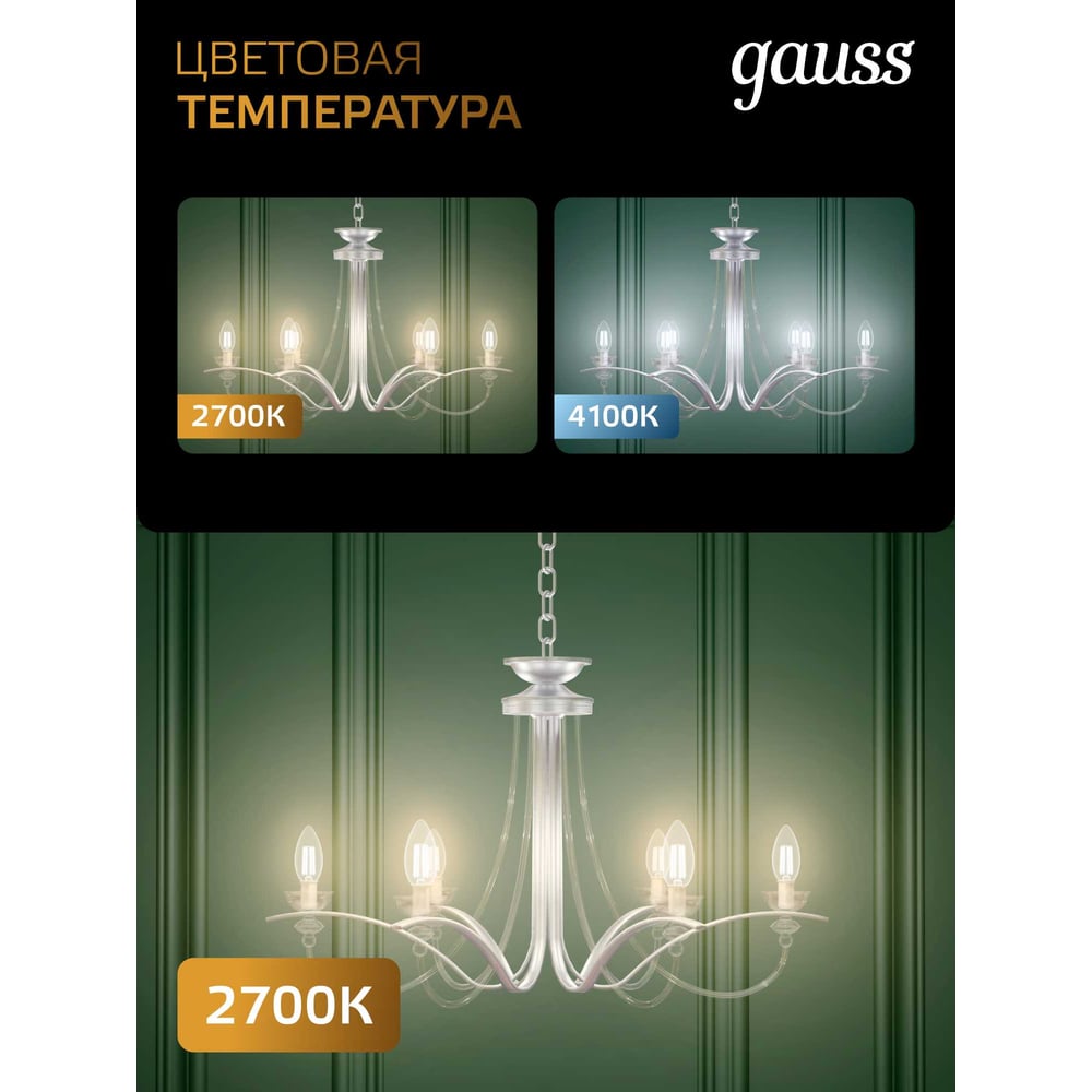 Лампа светодиодная LED Fllament Шар 5W E27 4100K, нейтральный белый, GAUSS