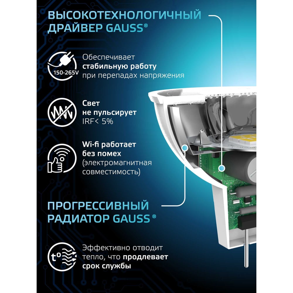 Лампа светодиодная LED MR16 GU 5.3, 7W 4100K нейтральный белый, GAUSS