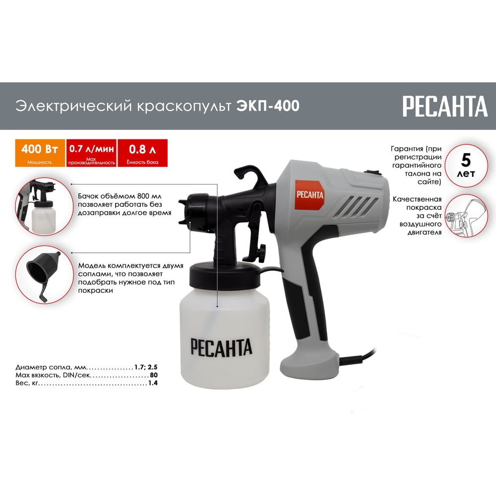 Электрический краскопульт Ресанта ЭКП-400 75/17/1