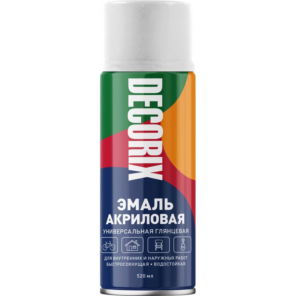 Аэрозольная акриловая эмаль Decorix (универсальная; белый; глянцевый; 520 мл) 0101-21 DX