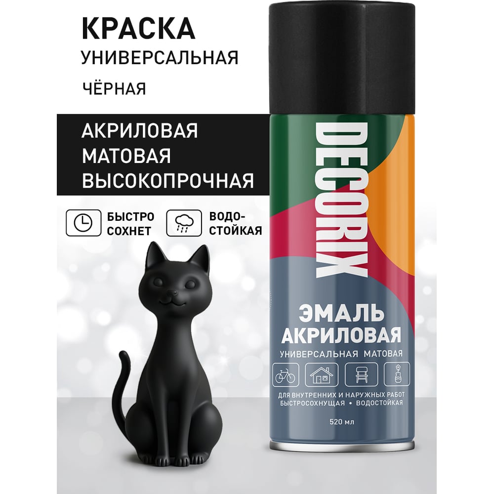 Аэрозоль Decorix универс.черный-матовый 520мл (12шт/уп) А02