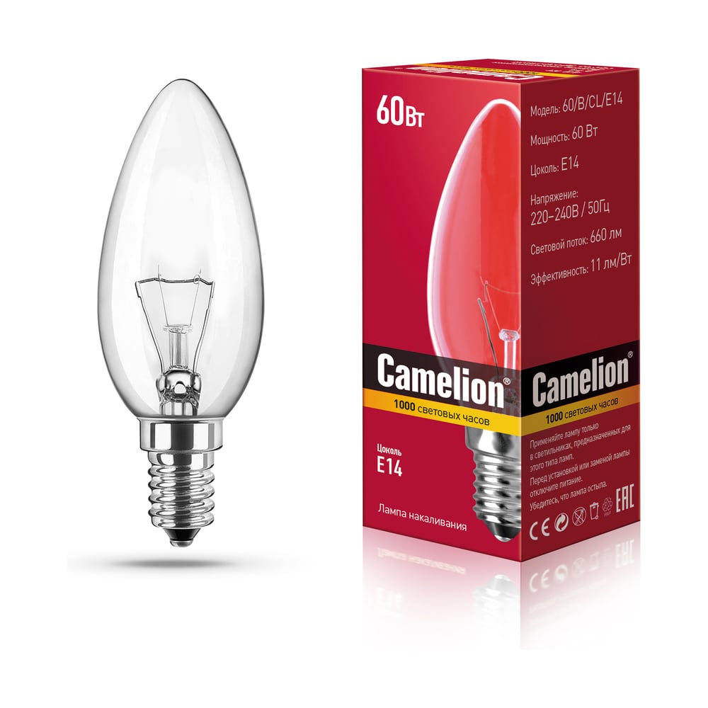 Camelion 60/B/CL/E27 (свеча) 100/10шт