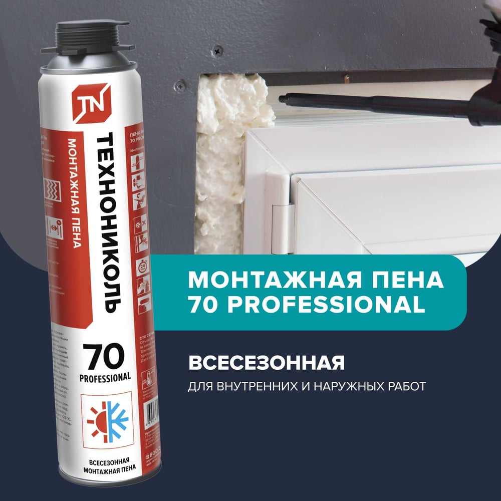 Пена монтажная профессиональная ТЕХНОНИКОЛЬ 70 PROFESSIONAL всесезонная (12шт*1020гр)