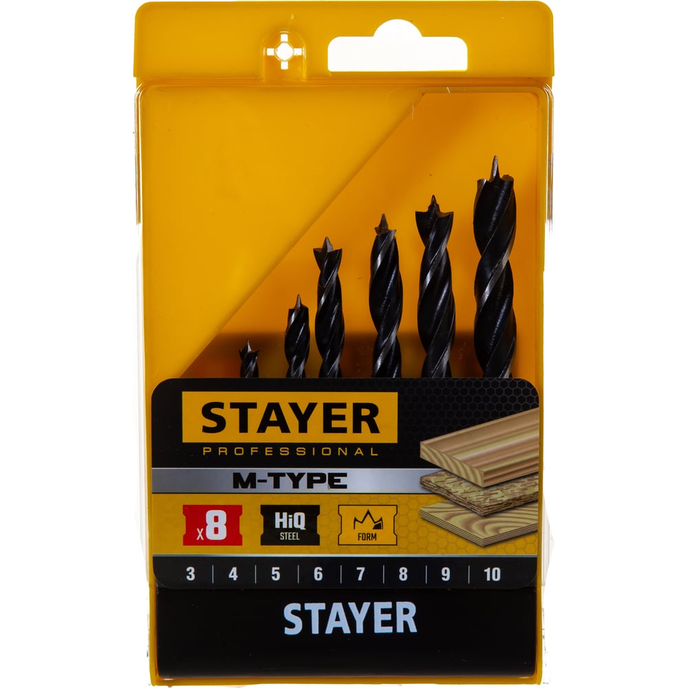 Набор STAYER "MASTER" Сверла по дереву ,в боксе,3,4,5,6,7,8,10мм,8шт
