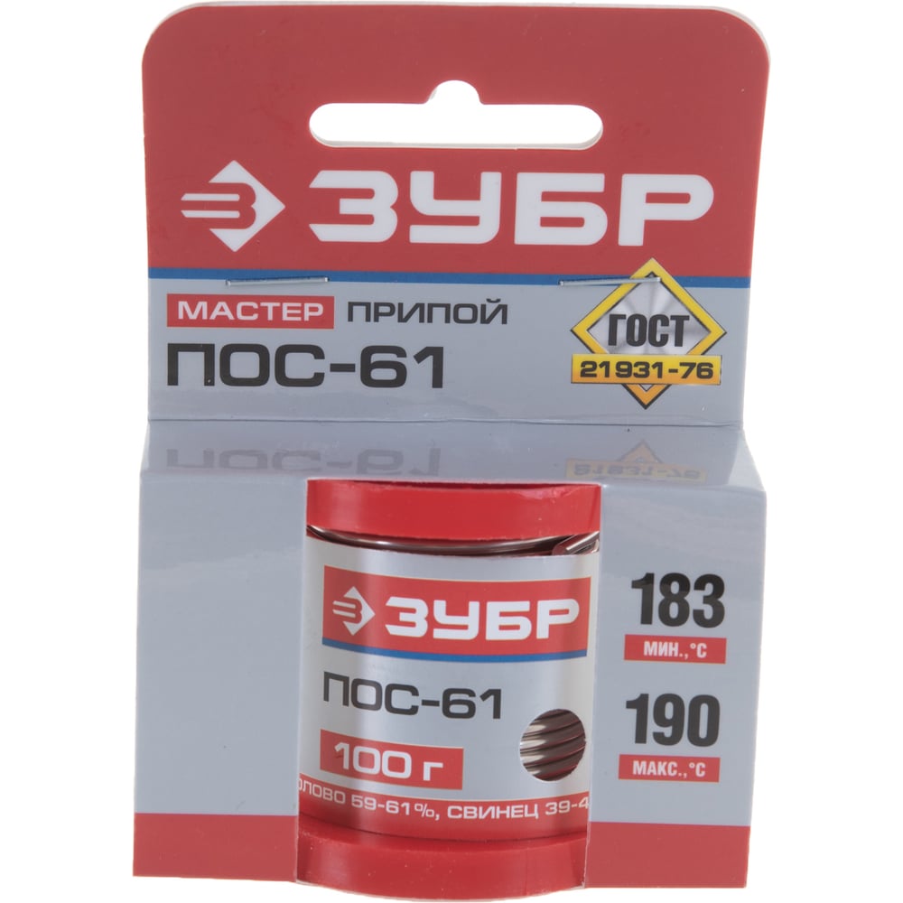 Припой ПОС 61 (2 мм; 100 г; проволока) Зубр 55450-100-20