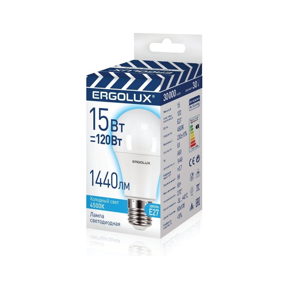 Электрическая светодиодная лампа Ergolux LED-A60-15W-E27-4K ЛОН 15Вт Е27 4500К 13638