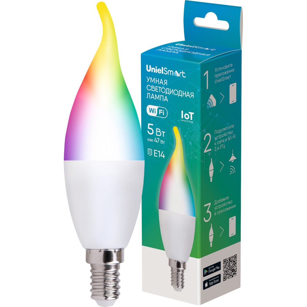 Умная светодиодная лампа Uniel LED-CW37-5W/RGBW/E14/230V/WF/FR PLS80WH UL-00011655