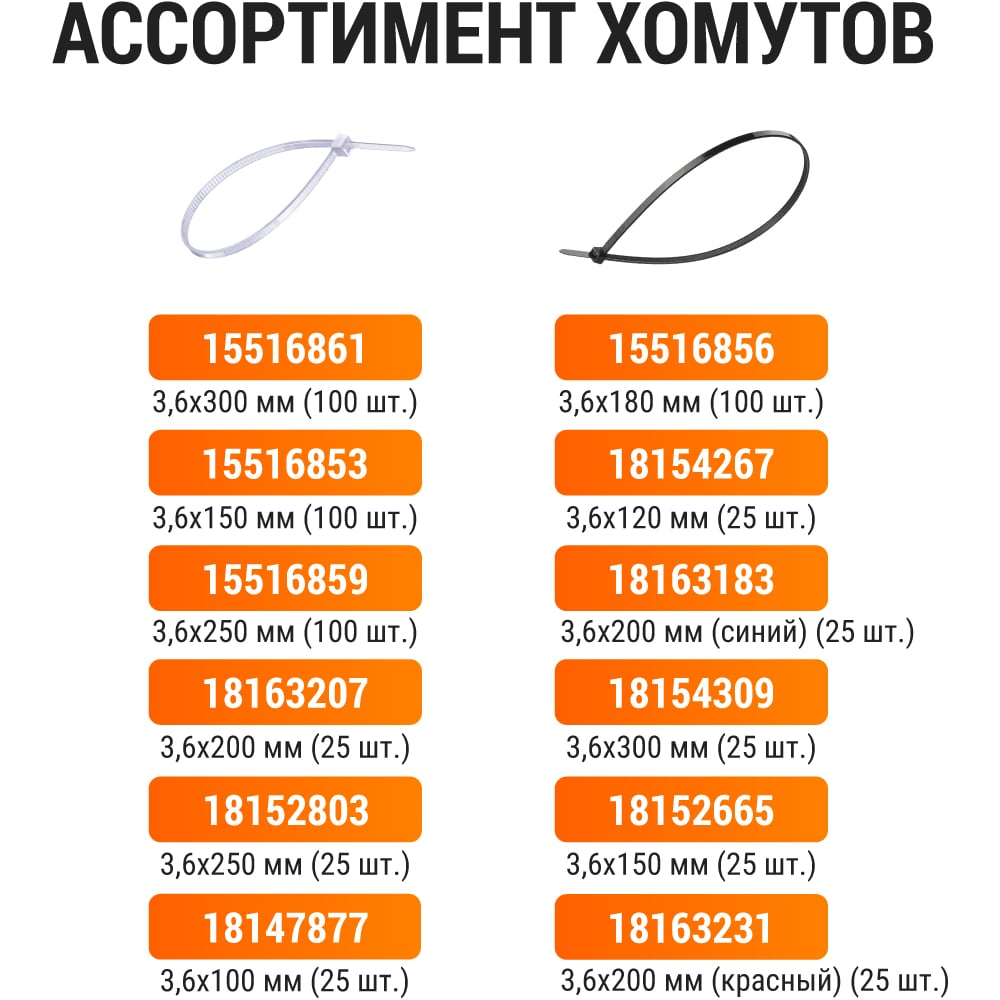 Хомут TDM ELECTRIC 3,6x200 мм, нейлон, белый, 100 шт. SQ0515-0121