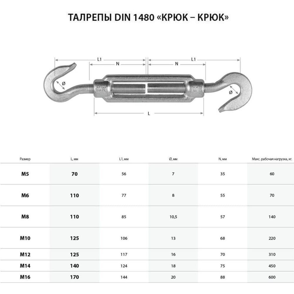 Талреп крюк-кольцо ТУНДРА krep DIN1480, М6, оцинкованный, 1 шт. 4428496