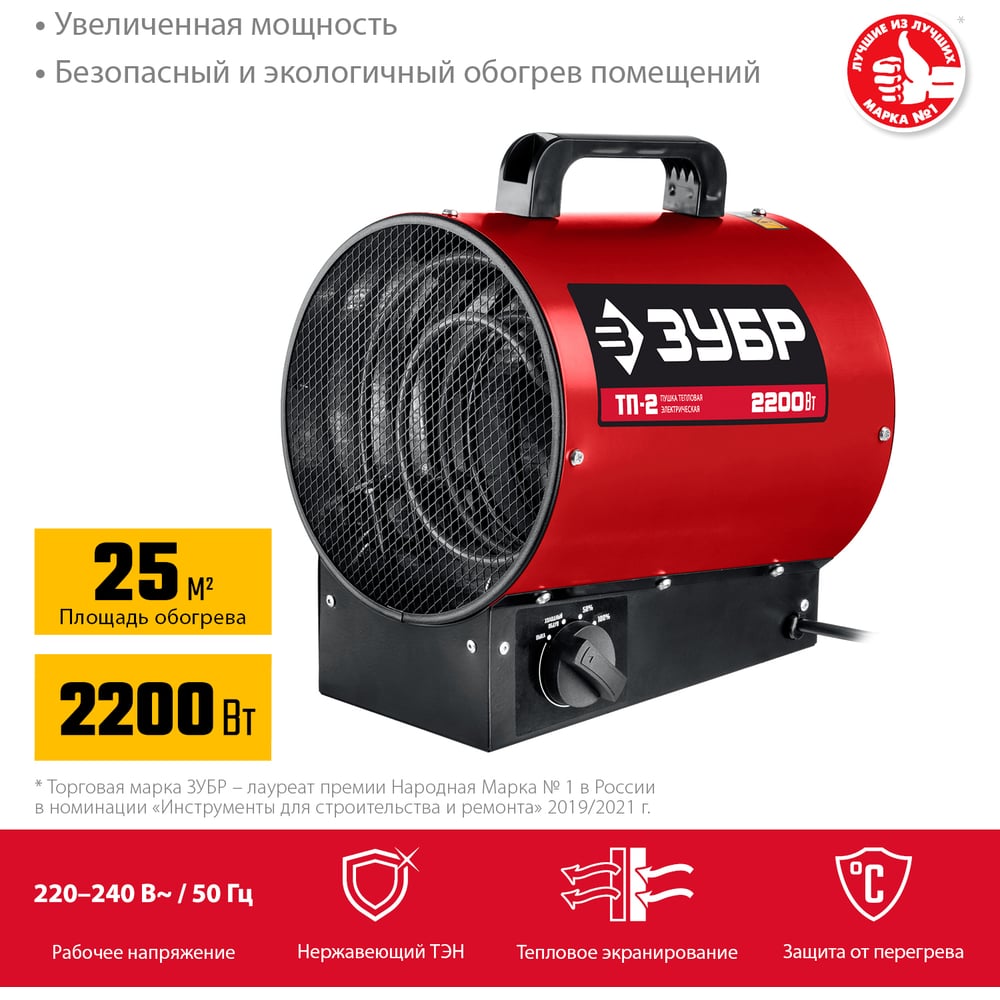 Электрическая тепловая пушка ЗУБР 2.2 кВт ТП-2