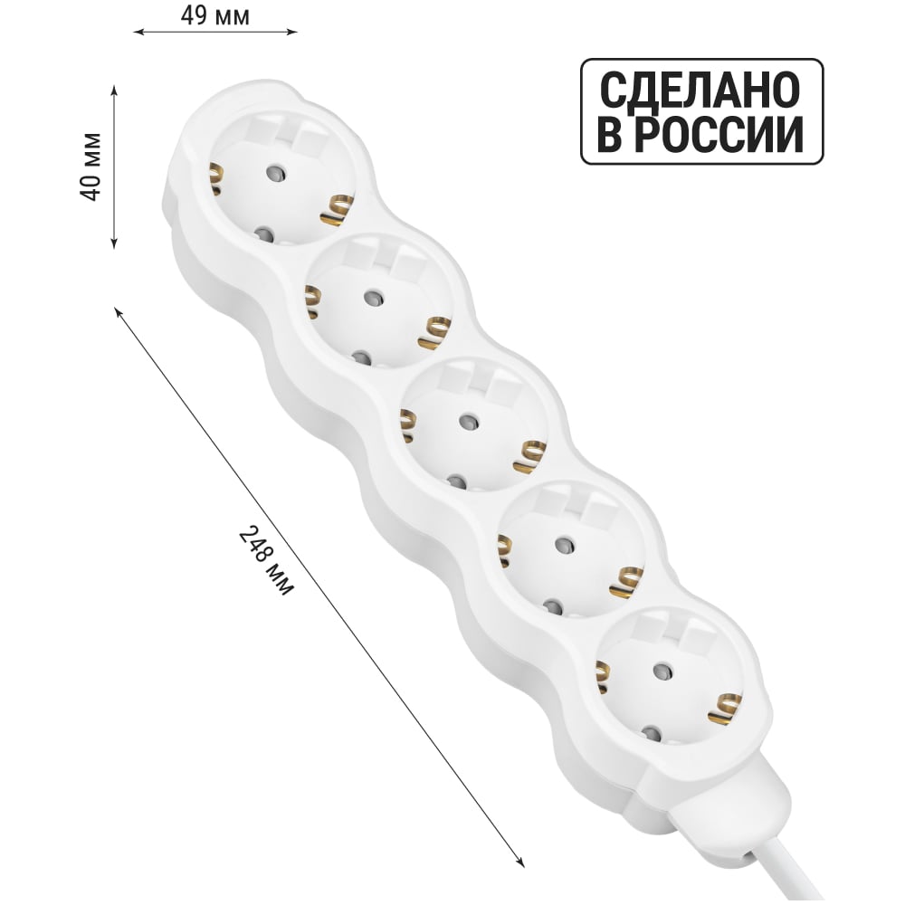 Удлинитель бытовой TDM ELECTRIC Люкс 5 гнезд, 5 м, с/з, с з/ш, ПВС 3х1 мм2, 16 А, 250 В, 3500 Вт TDM ELECTRIC SQ1303-4037