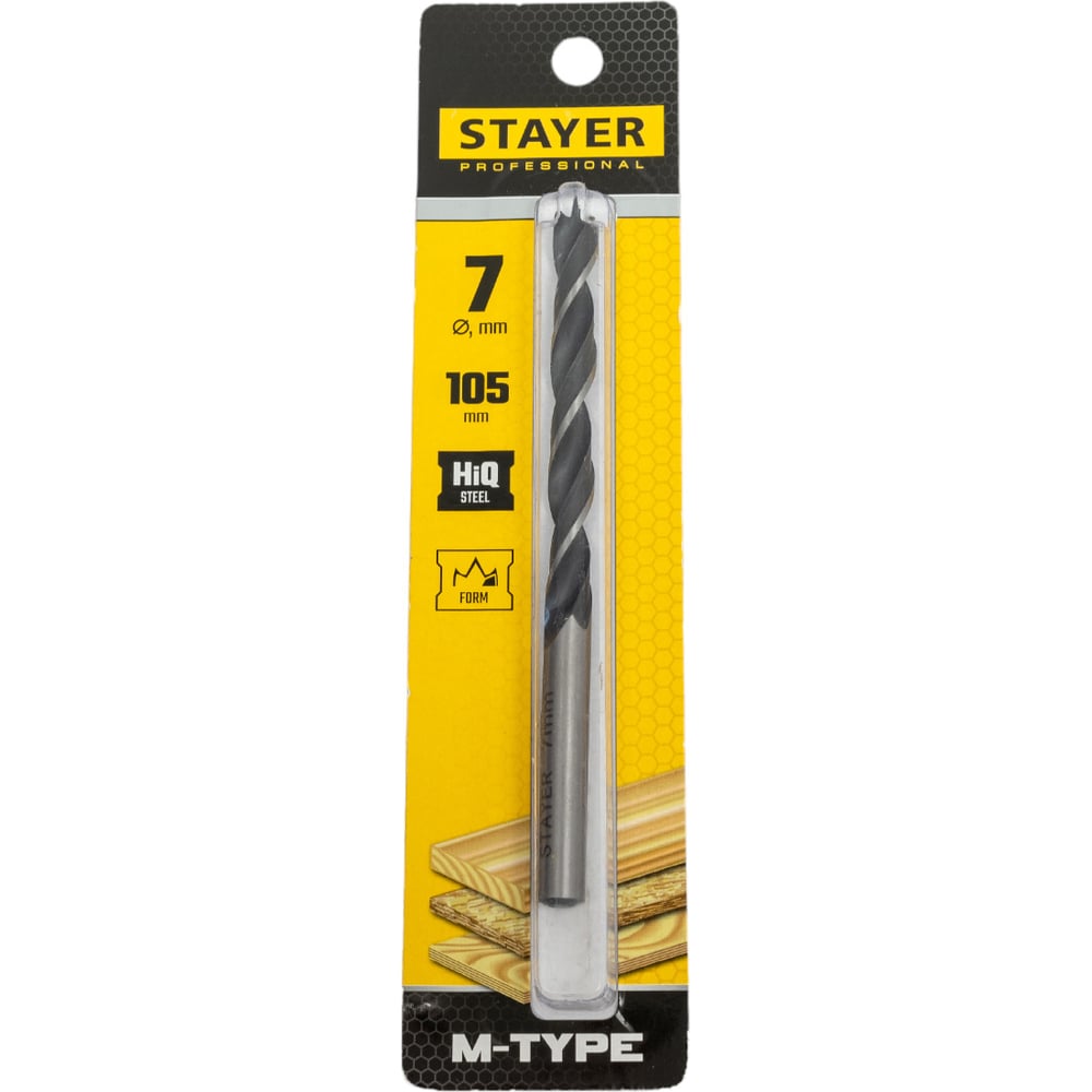 Сверло спиральное по дереву М-образная заточка M-type Professional (7х105х75 мм; HCS) Stayer 2942-105-07_z02