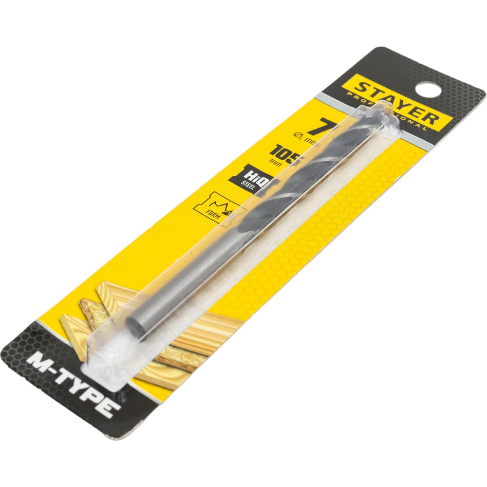 Сверло спиральное по дереву М-образная заточка M-type Professional (7х105х75 мм; HCS) Stayer 2942-105-07_z02