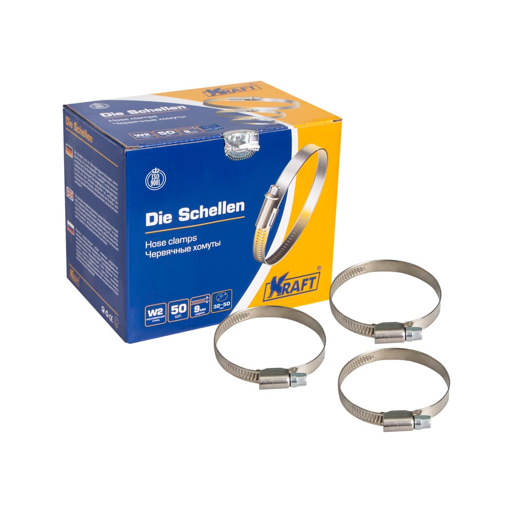 Хомут KRAFT 32-50 мм, нержавеющая сталь, уп. 50 шт. KT 880407